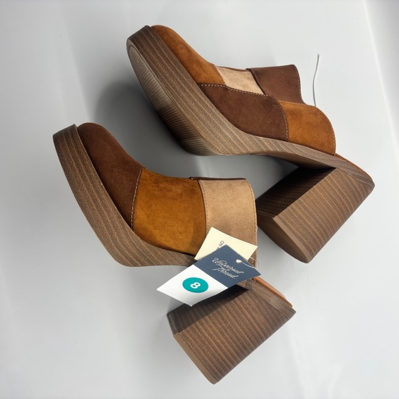 Universal Thread Tess Patchwork Mules Women 8 Brown Suede Block Heel Platform - Picture 13 of 15